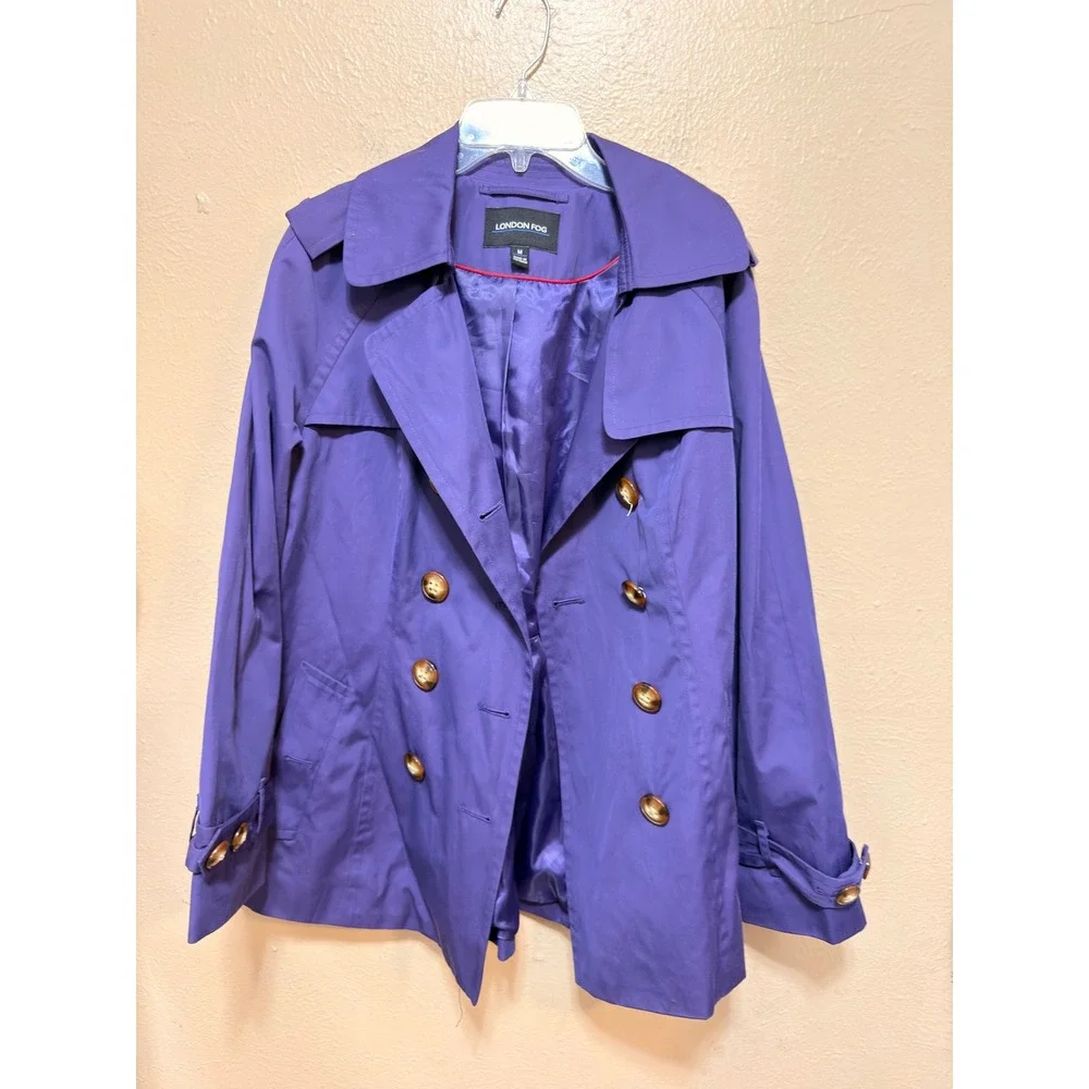 London Fog Womens‎ Purple Double Breasted Trench Coat Jacket Medium